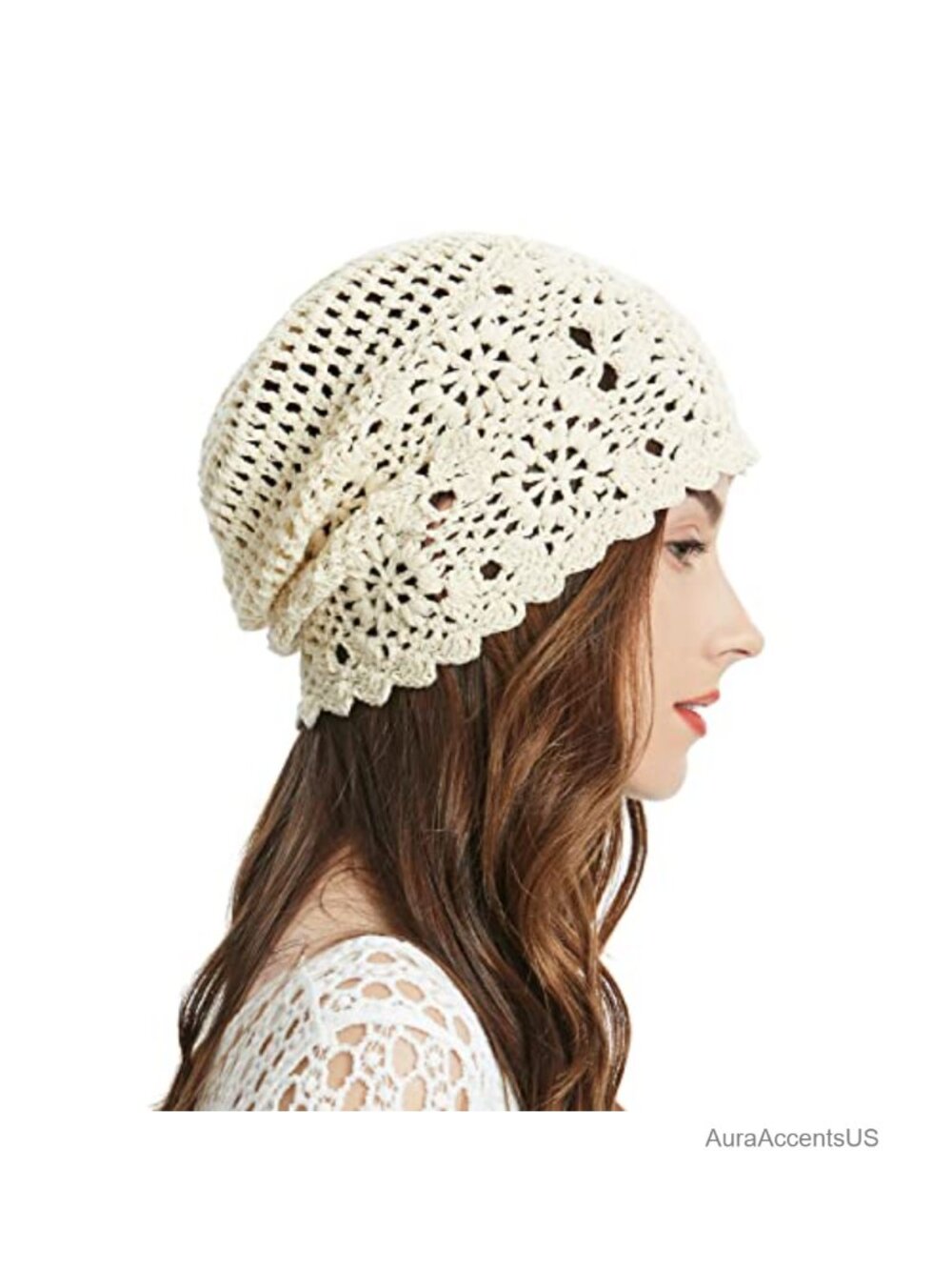 Cotton Crochet Slouchy Beanie Handmade Knit Summer Skull Cap